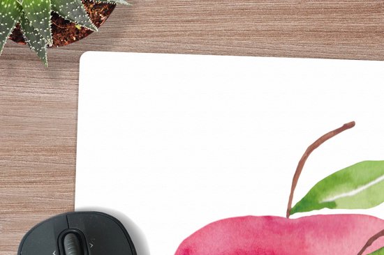 Muismat XXL 80x80 cm - Bureau onderlegger - Bureau mat Appels - Aquarel - Wit - Bureaumat - Gaming mousepad xl - Bureaulegger groot - Computer deskmat