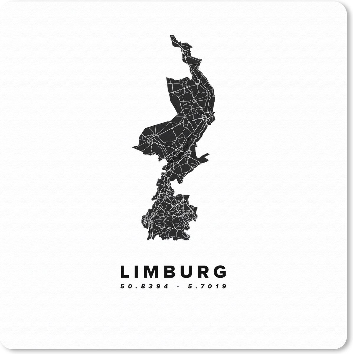 Muismat XXL - Bureau onderlegger - Bureau mat - Limburg - Wegenkaart Nederland - Zwart - Wit - 50x50 cm - XXL muismat