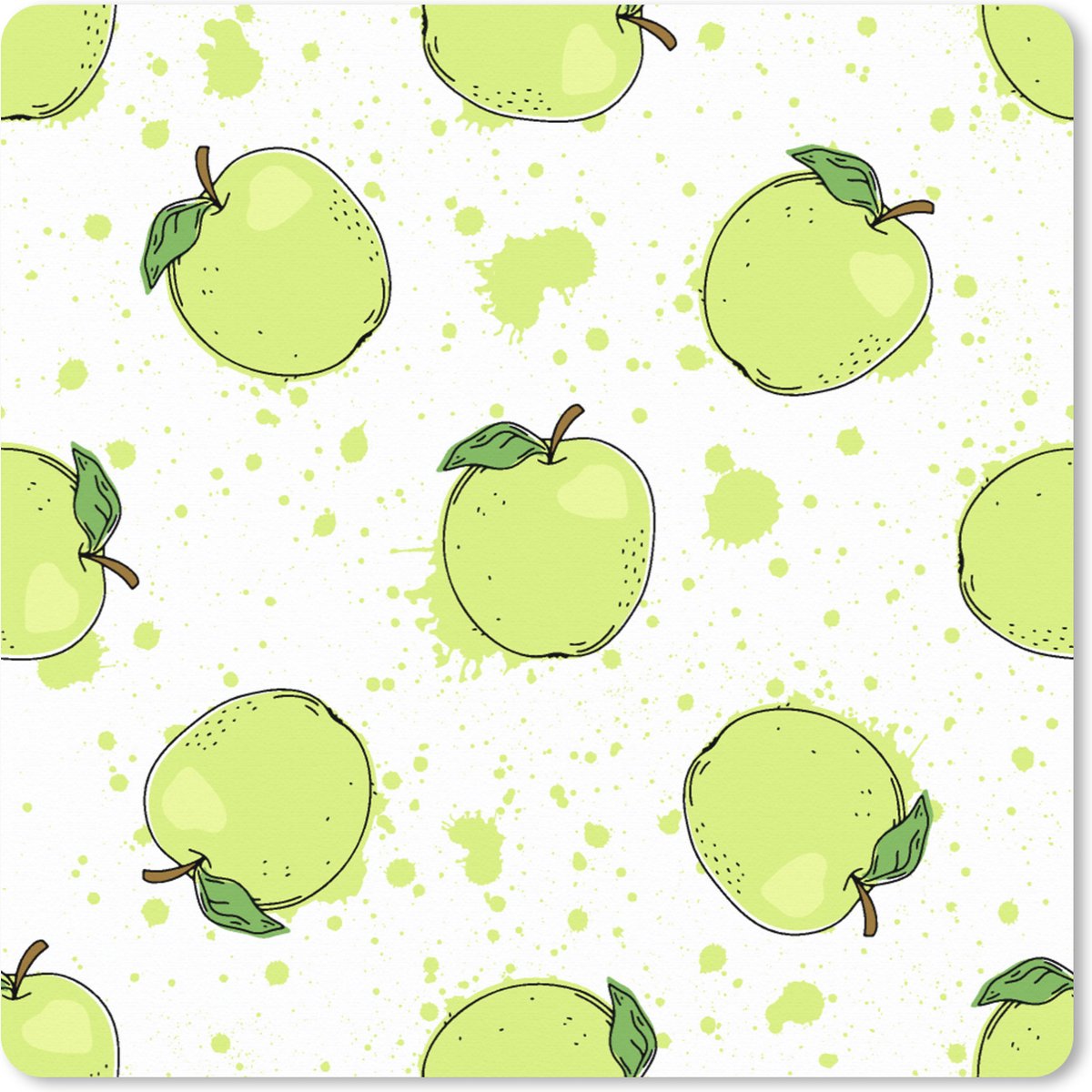 Muismat XXL 50x50 cm - Bureau onderlegger - Bureau mat Waterverf - Appel - Groen - Patronen - Bureaumat - Gaming mousepad xl - Bureaulegger groot - Computer deskmat
