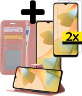 Hoesje Geschikt voor OPPO A16s Hoesje Book Case Hoes Wallet Cover Met 2x Screenprotector - Hoes Geschikt voor OPPO A16s Hoesje Bookcase Hoes - Rosé goud