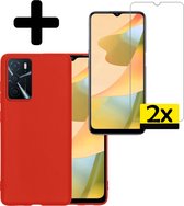 Hoesje Geschikt voor OPPO A16s Hoesje Siliconen Case Met 2x Screenprotector - Hoes Geschikt voor OPPO A16s Hoes Siliconen - Rood