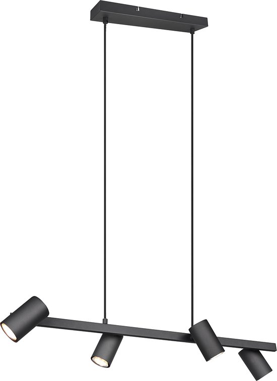 LED Hanglamp - Trion Milona - GU10 Fitting - 4-lichts - Rond - Mat Zwart - Aluminium