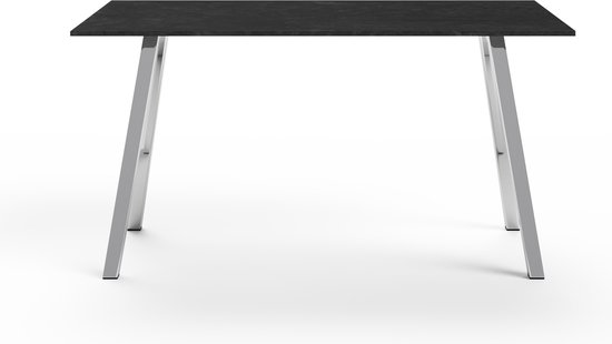 Marmerlook Tafel Zwart met Chromen Poten - Zwart Marmeren Tafel 140x80x75 cm - Design Eettafel Marmer Look Tias - Perfecthomeshop