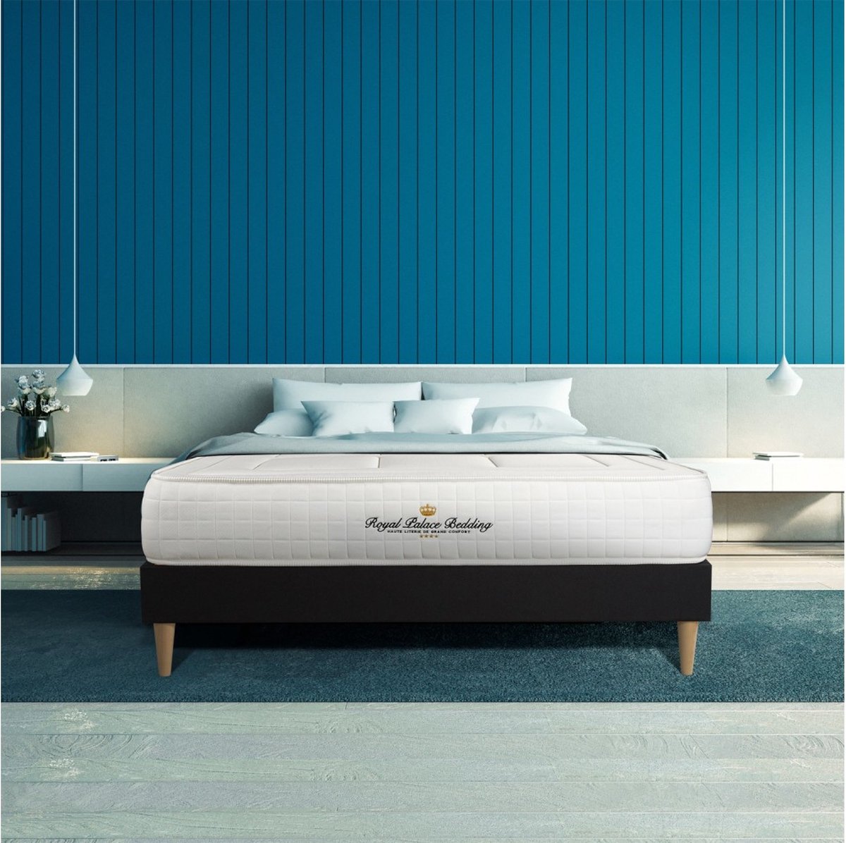 Complete boxspring met matras tweepersoons- Royal Palace Bedding Balmoral zwart - Traagschuim - 140 x 220 cm