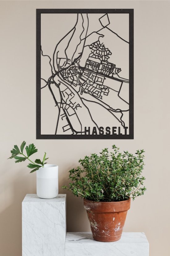 Houten Stadskaart Hasselt Zwart Mdf 100x75cm Wanddecoratie Voor Aan De Muur City Shapes