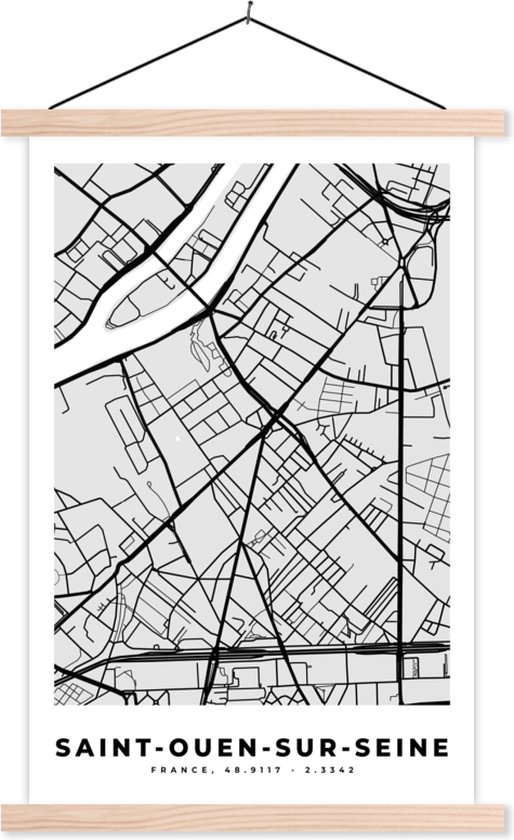 Porte-affiche avec Affiche - Affiche scolaire - Carte - Plan de ville - France - Saint-Ouen-sur-Seine - Carte - 60x90 cm - Lattes vierges