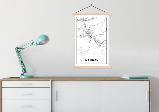 Porte-affiche avec affiche - Affiche scolaire - Menden - Carte - Carte - Plan de la ville - 60x90 cm - lattes vierges
