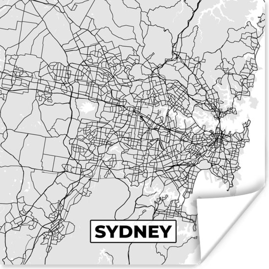 Poster Sydney - Stadskaart - Plattegrond - Zwart Wit - Kaart - 50x50 cm