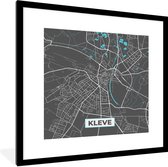 Fotolijst incl. Poster - Plattegrond – Kleve – Blauw – Stadskaart – Kaart - Duitsland - 40x40 cm - Posterlijst