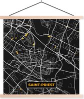 Porte-affiche avec affiche - Affiche scolaire - Carte - Carte - Saint-Priest - France - Plan de la ville - 60x60 cm - lattes vierges