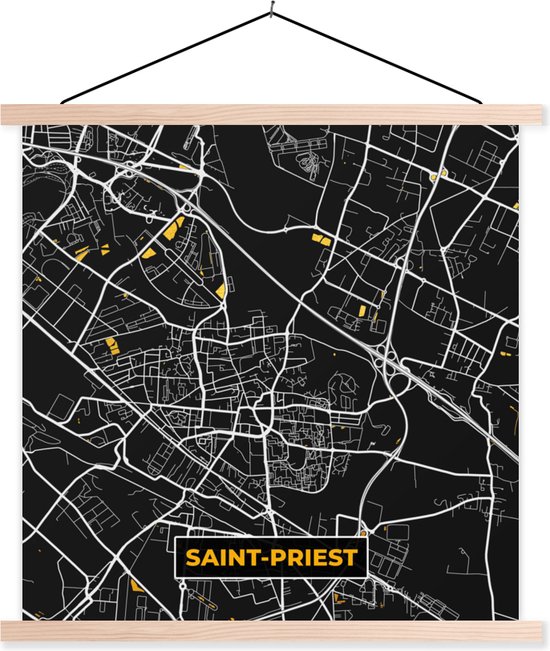 Porte-affiche avec affiche - Affiche scolaire - Carte - Carte - Saint-Priest - France - Plan de la ville - 60x60 cm - lattes vierges