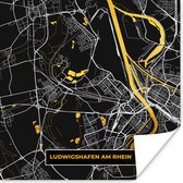 Affiche Ludwigshafen Am Rhein - Or - Plan d'étage - Carte - Plan de la ville - Allemagne - 50x50 cm