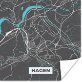 Poster Duitsland – Blauw – Hagen – Stadskaart – Kaart – Plattegrond - 100x100 cm XXL