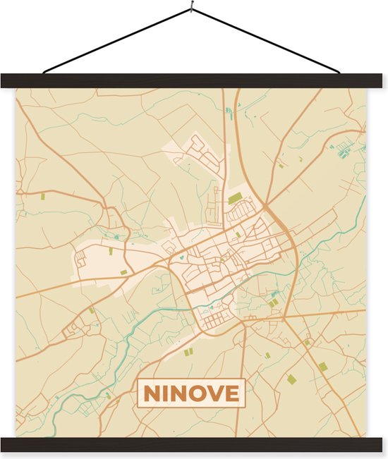 Porte-affiche avec affiche - Affiche scolaire - Ninove - Carte - België - Plan de la ville - Carte - 60x60 cm - Lattes noires