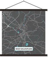 Posterhanger incl. Poster - Schoolplaat - Stadskaart – Plattegrond – Duitsland – Blauw – Bad Salzuflen – Kaart - 90x90 cm - Zwarte latten - Plattegrond