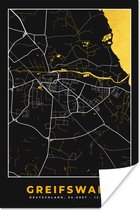 Poster Black and Gold – Stadskaart – Greifswald – Duitsland – Plattegrond – Kaart - 80x120 cm