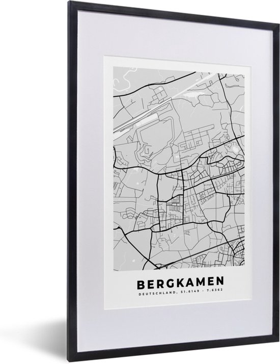 Fotolijst incl. Poster - Bergkamen- Stadskaart - Plattegrond - Duitsland - Kaart - 40x60 cm - Posterlijst