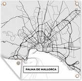 Tuinposters Mallorca - Stadskaart - Zwart Wit - Plattegrond - Kaart - 50x50 cm - Tuindoek