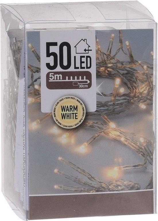 50 LED Guirlande lumineuse à piles LED avec minuterie Blanc chaud