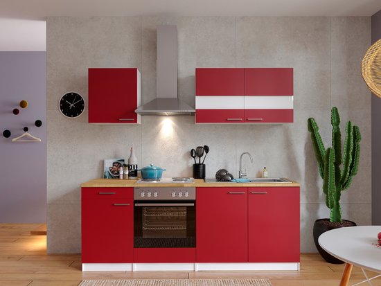 Goedkope keuken 210 cm - complete keuken met apparatuur Malia - Wit/Rood -  soft... | bol.com