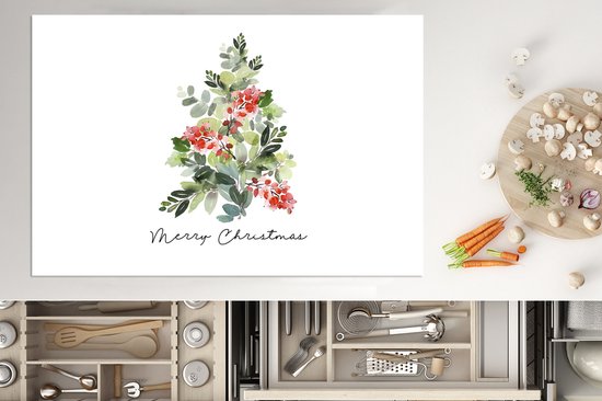 KitchenYeah® Inductie beschermer 81x52 cm - Kerstboom - Waterverf - Quote - Kookplaataccessoires - Afdekplaat voor kookplaat - Inductiebeschermer - Inductiemat - Inductieplaat mat