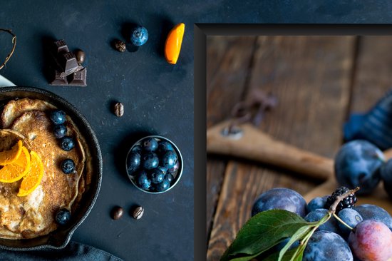 KitchenYeah® Inductie beschermer 81x52 cm - Kleurrijke vertoning van pruimen in houten kom - Kookplaataccessoires - Afdekplaat voor kookplaat - Inductiebeschermer - Inductiemat - Inductieplaat mat