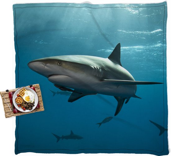 Waterdicht Picknickkleed – Geschikt als Strandlaken / Strandmat – Groep haaien – 200×200 cm – Vloerkleed buiten – Buitenkleed – Buitentapijt