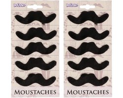 Boland Party Mexicaanse snorren - 10x st - zwart - nepsnorren - plaksnorren - verkleedaccessoires