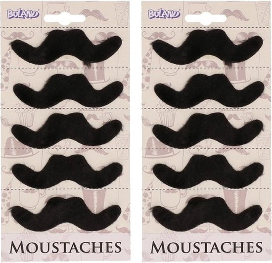 Boland Party Mexicaanse snorren - 10x st - zwart - nepsnorren - plaksnorren - verkleedaccessoires