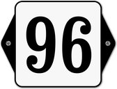 Huisnummerbord klassiek - huisnummer 96 - 16 x 12 cm - wit - schroeven  - nummerbord  - voordeur