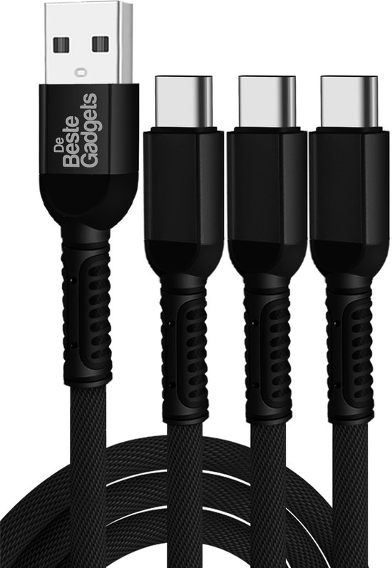 President Pest Garantie USB Oplaadkabel met 3 USB-C Connectors Kleur Zwart – Voor Android Telefoons  en Tablets... | bol.com