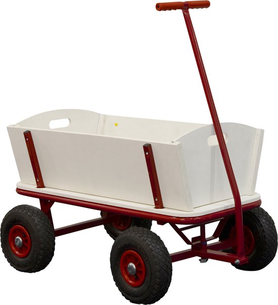 Sunny Billy Bolderkar - Beach Wagon Rood - Blank hout - Bolderwagen met luchtbanden - 94x61x97cm
