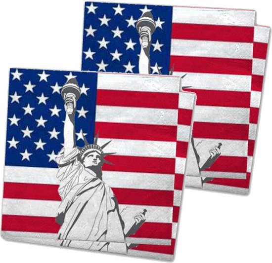 Amerika/Verenigde Staten/USA landen vlag thema servetten - 33 x 33 cm - 40x stuks - Papier - wegwerp servetjes