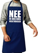 Barbecueschort Nee ik bbq niks vegetarisch kobalt blauw heren - Barbecue schort