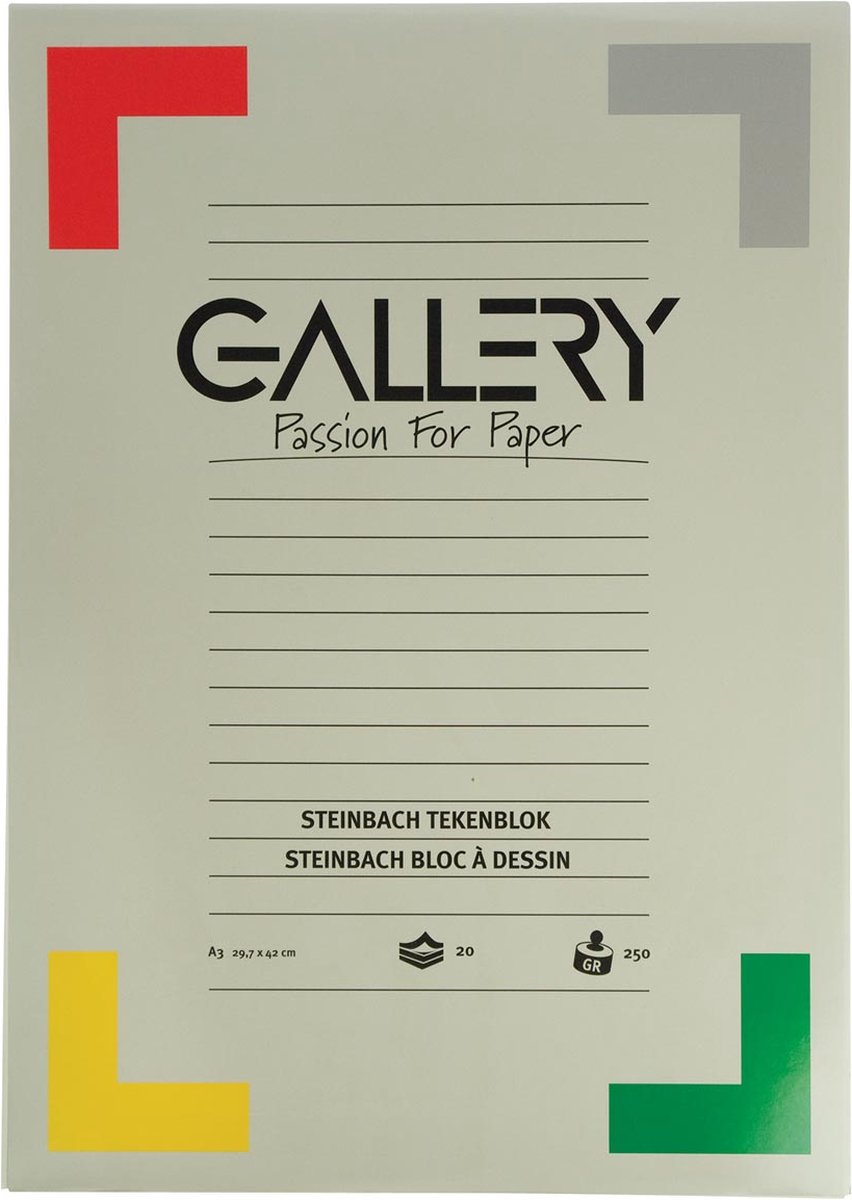 Gallery Steinbach tekenpapier, 250 g, ft 29,7 x 42 cm, A3, gekorreld, blok van 20 vel 10 stuks