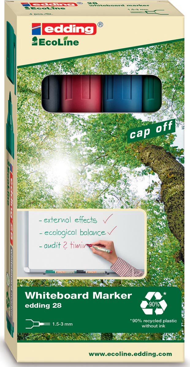 Edding Whiteboardmarker Ecoline e-28 etui van 4 stuks in geassorteerde kleuren 10 stuks