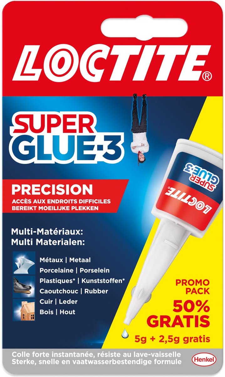 Loctite Secondelijm Super Glue Precision, 5 g + 50 % gratis, op blister 12 stuks