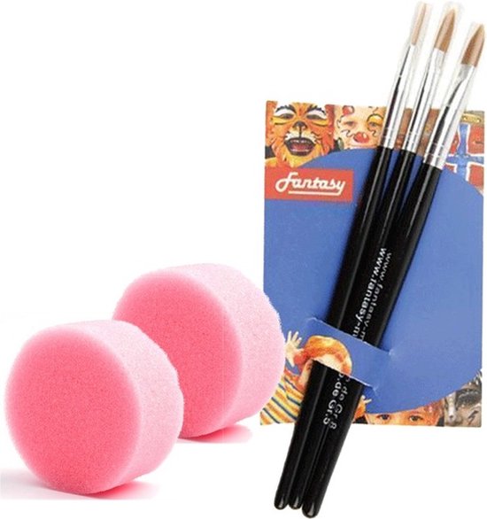 Schminken set - 2 sponsjes en 3 schmink penselen - grimeren - kinderen - volwassenen - professioneel