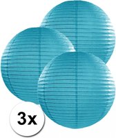 3 turquoise blauwe lampionnen 35 cm