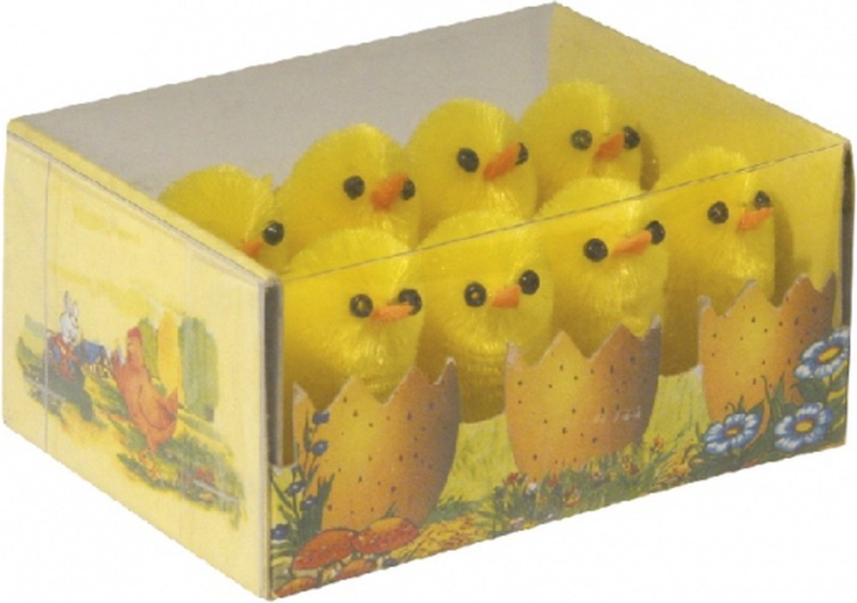 Rayher hobby Paaskuikentjes - geel - mini - 3 cm - 8x stuks - Paasversiering / Pasen decoraties - kuikens