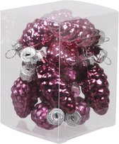 12x Dennenappel kersthangers/kerstballen cherry roze van glas - 6 cm - mat/glans - Kerstboomversiering