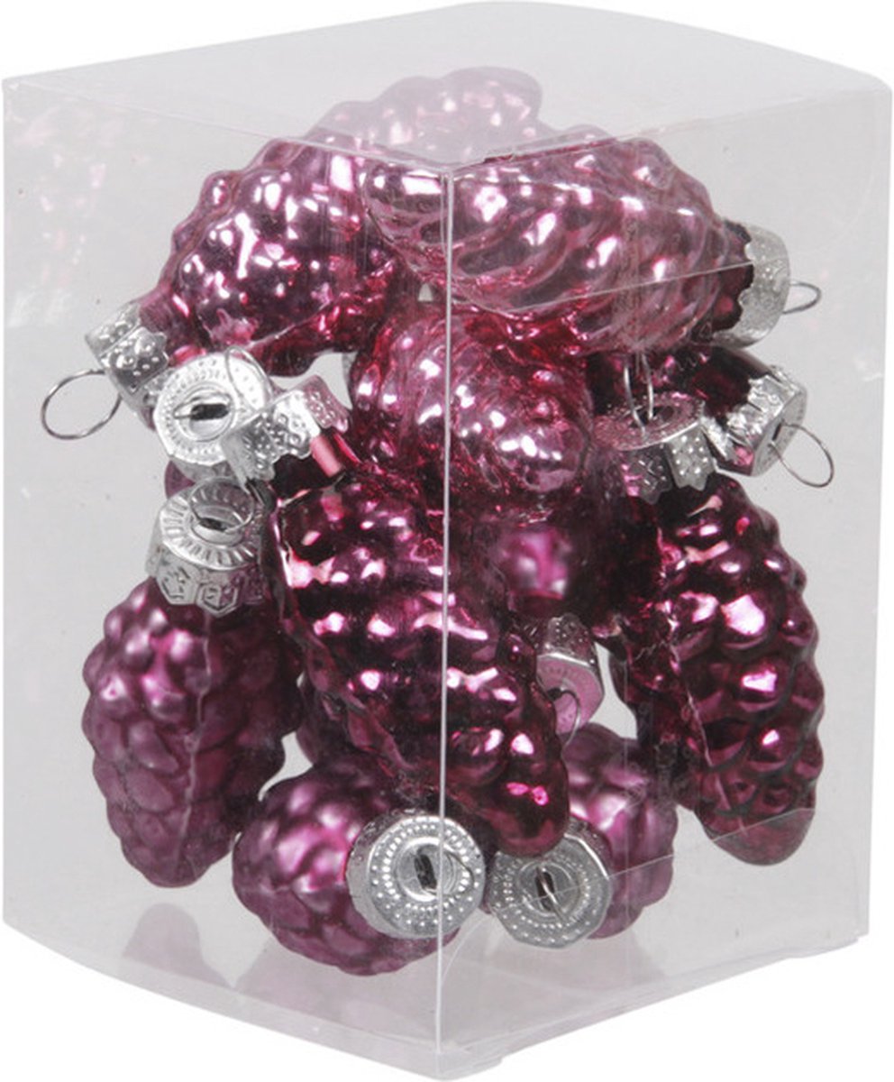 Othmar Decorations 12x Dennenappel kersthangers glas - 6 cm - mat - glans - roze - kerstboomdecoratie