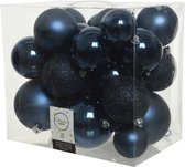 26x stuks kunststof kerstballen donkerblauw (night blue) 6-8-10 cm - Onbreekbare plastic kerstballen