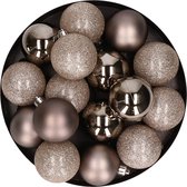 12x stuks kunststof kerstballen champagne 6 cm mat/glans/glitter - Onbreekbare plastic kerstballen - Kerstversiering
