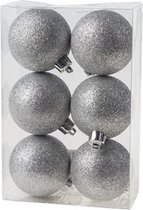 18x Zilveren kunststof kerstballen 6 cm - Glitter - Onbreekbare plastic kerstballen - Kerstboomversiering zilver