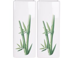 Luchtbevochtiger voor radiator - 2x - bamboe blad print - wit - dolomiet - 8 x 4 x 21 cm - waterverdamper