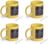 4x mugs de craie de luxe jaune - tasse / tasse de café / thé inscriptible