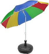 Regenboog gekleurde tuin/strand parasol 180 cm met vulbare antraciet plastic voet van 42 cm