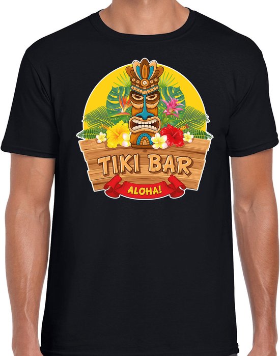 Hawaii party feestkleding t-shirt - tiki bar Aloha - voor heren - zwart - Party outfit - verkleedkleding - carnaval M