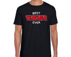 Best teacher ever cadeau t-shirt / shirt - zwart met rode en witte letters - voor heren - verjaardag / bedankje - kado voor leerkracht / meester / leraar / onderwijzer L